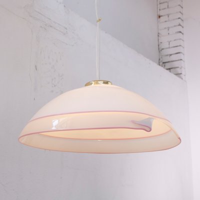 Large Italian Ceiling Lamp in White Murano Glass with Pink Gray Finishes, 1980s-MPO-1325994