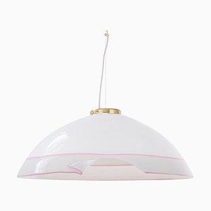 Large Italian Ceiling Lamp in White Murano Glass with Pink Gray Finishes, 1980s-MPO-1325994