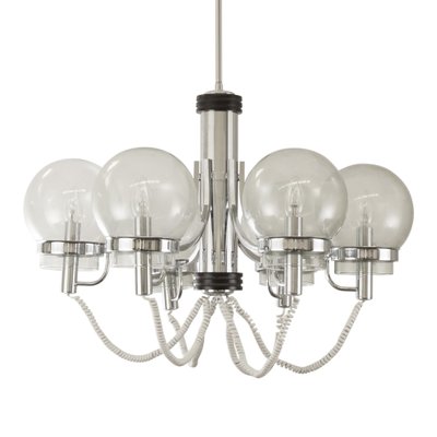 Large Italian Chandelier with Chrome Frame and Glass Globes, 1970s-MPO-1259494