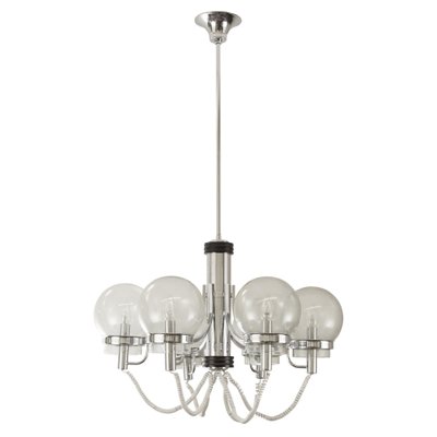 Large Italian Chandelier with Chrome Frame and Glass Globes, 1970s-MPO-1259494