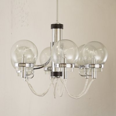 Large Italian Chandelier with Chrome Frame and Glass Globes, 1970s-MPO-1259494