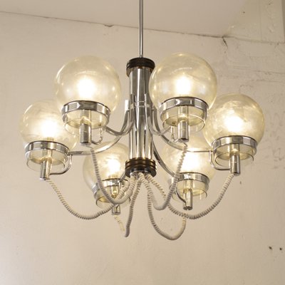 Large Italian Chandelier with Chrome Frame and Glass Globes, 1970s-MPO-1259494