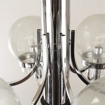 Large Italian Chandelier with Chrome Frame and Glass Globes, 1970s-MPO-1259494