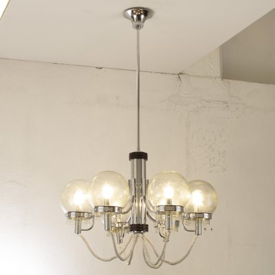 Large Italian Chandelier with Chrome Frame and Glass Globes, 1970s-MPO-1259494