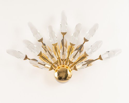 Large Italian Gilt Brass Crystal Glass Wall Light from Stilkronen, 1980s-UGR-1176017