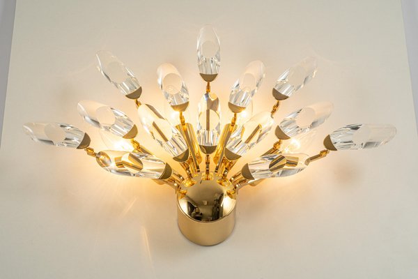 Large Italian Gilt Brass Crystal Glass Wall Light from Stilkronen, 1980s-UGR-1176017