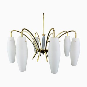 Large Italian Glass Sunburst Chandelier in the Style of Stilnovo, 1950s-UGR-1085466