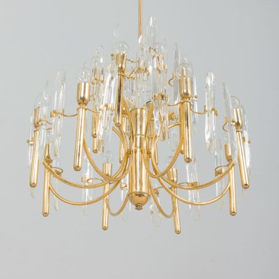 Large Italian Gold Brass & Crystal Glass Chandelier by Gaetano Sciolari, 1970s-UE-1279062