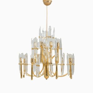 Large Italian Gold Brass & Crystal Glass Chandelier by Gaetano Sciolari, 1970s-UE-1279062