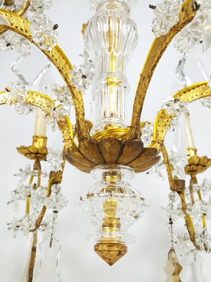 Large Italian Gold Leaf Metal and Faceted Crystal 12-Light Chandelier, 1930s-RD-1718048