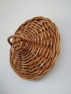 Large Italian Hand-Woven Willow Basket with Lid, 1950s-UIW-1303995