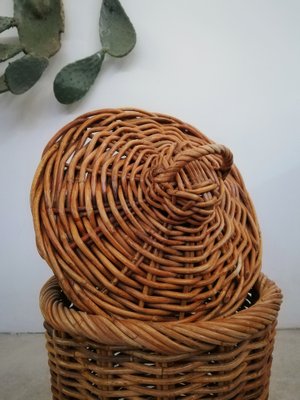 Large Italian Hand-Woven Willow Basket with Lid, 1950s-UIW-1303995