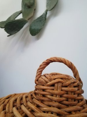 Large Italian Hand-Woven Willow Basket with Lid, 1950s-UIW-1303995