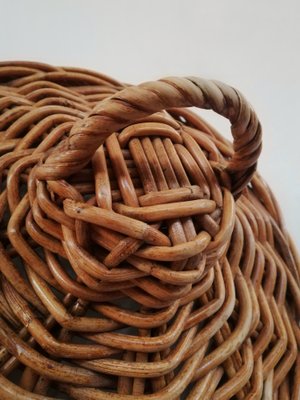 Large Italian Hand-Woven Willow Basket with Lid, 1950s-UIW-1303995