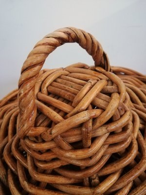 Large Italian Hand-Woven Willow Basket with Lid, 1950s-UIW-1303995