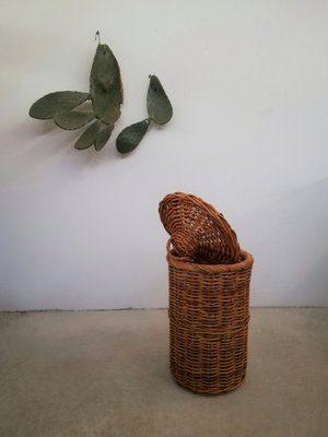 Large Italian Hand-Woven Willow Basket with Lid, 1950s-UIW-1303995