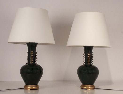 Large Italian Metal and Brass Table Lamps in the Style of Gio Ponti, Set of 2-KT-1233769