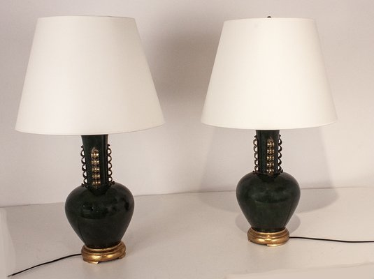 Large Italian Metal and Brass Table Lamps in the Style of Gio Ponti, Set of 2-KT-1233769