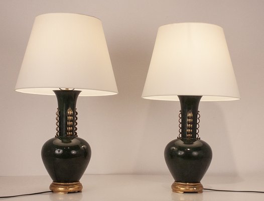 Large Italian Metal and Brass Table Lamps in the Style of Gio Ponti, Set of 2-KT-1233769