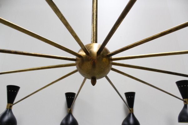 Large Italian Minimalist Brass Chandeliers in the Style of Stilnovo, 1950s, Set of 2-WIP-671308