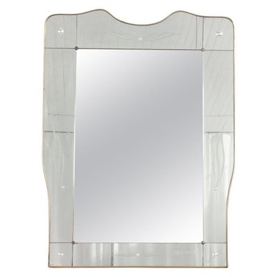 Large Italian Mirror With Brass Frame, 1950s-AA-1274082