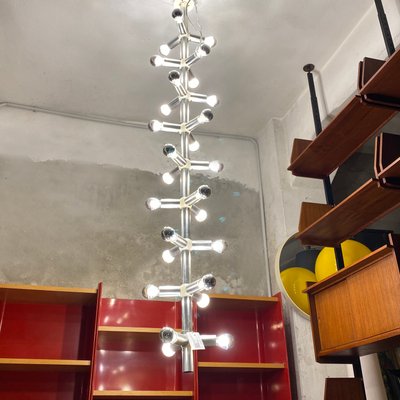 Large Italian Modern Satin Steel and Plastic Vertical Chandelier with 28 Lights, 1970s-GDD-1307143