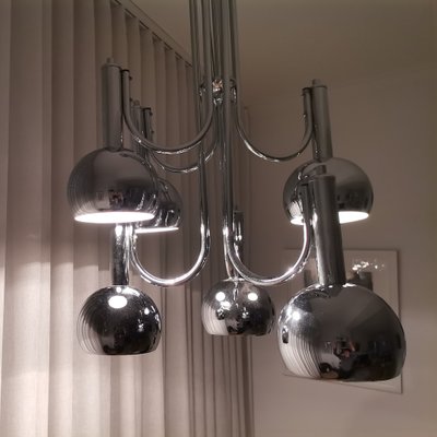 Large Italian Modern Silver Chromed 6-Light Cascading Chandelier, 1990s-SCS-1282852