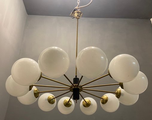 Large Italian Opaline Glass Sputnik 12-Light Chandelier-JJC-1107300