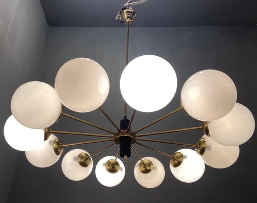 Large Italian Opaline Glass Sputnik 12-Light Chandelier-JJC-1107300