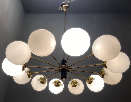 Large Italian Opaline Glass Sputnik 12-Light Chandelier-JJC-1107300