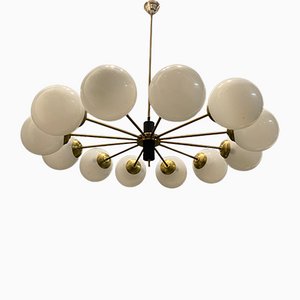 Large Italian Opaline Glass Sputnik 12-Light Chandelier-JJC-1107300