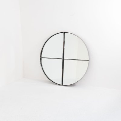 Large Italian Round Steel Metal Mirror by Vittorio Introini for Saporiti, 1970s-FUE-1752151