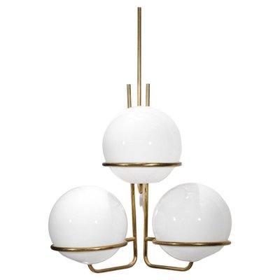 Large Italian Sconces with 3 Opaline Globes, 1960s, Set of 2-YU-1075718