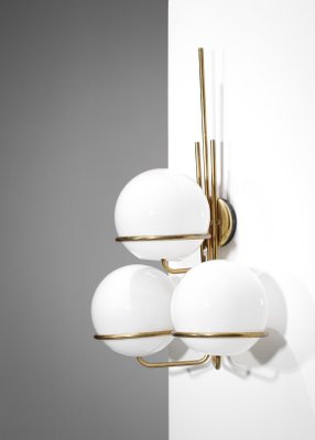 Large Italian Sconces with 3 Opaline Globes, 1960s, Set of 2-YU-1075718