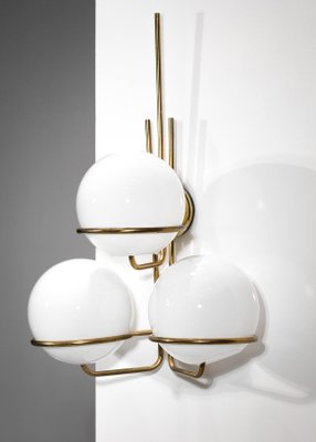 Large Italian Sconces with 3 Opaline Globes, 1960s, Set of 2-YU-1075718