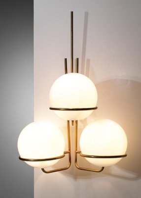 Large Italian Sconces with 3 Opaline Globes, 1960s, Set of 2-YU-1075718