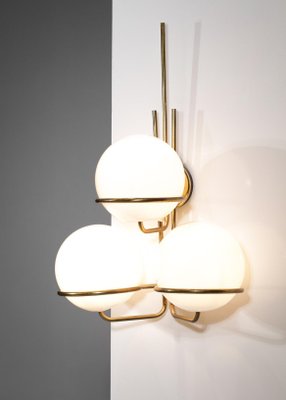 Large Italian Sconces with 3 Opaline Globes, 1960s, Set of 2-YU-1075718