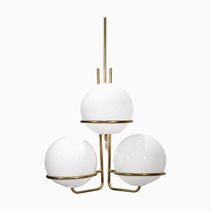 Large Italian Sconces with 3 Opaline Globes, 1960s, Set of 2-YU-1075718