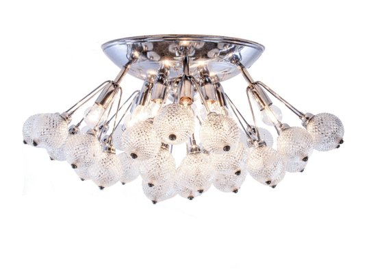 Large Italian Starburst Flush Mount Ceiling Lamp in Bubble Glass & Chrome, 1960s-DEK-932719