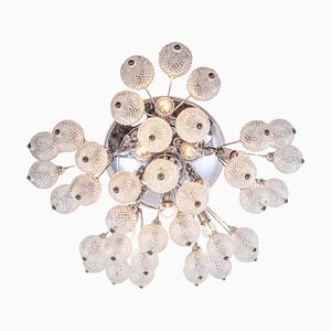 Large Italian Starburst Flush Mount Ceiling Lamp in Bubble Glass & Chrome, 1960s-DEK-932719