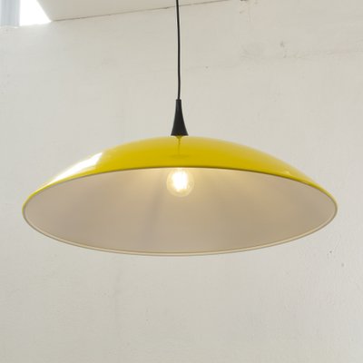 Large Italian Suspension Lamp in Yellow Plastic with White Interior, 1980s-MPO-1259529