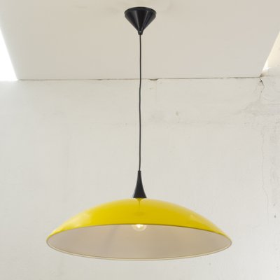 Large Italian Suspension Lamp in Yellow Plastic with White Interior, 1980s-MPO-1259529