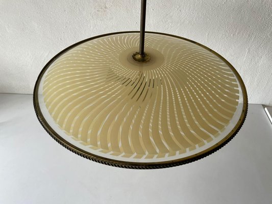 Large Italian Ufo Design Brass Body & Printed Glass Ceiling Lamp from Fontana Arte, 1950s-RDS-1147845