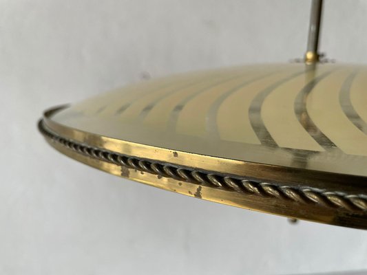 Large Italian Ufo Design Brass Body & Printed Glass Ceiling Lamp from Fontana Arte, 1950s-RDS-1147845