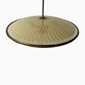 Large Italian Ufo Design Brass Body & Printed Glass Ceiling Lamp from Fontana Arte, 1950s-RDS-1147845