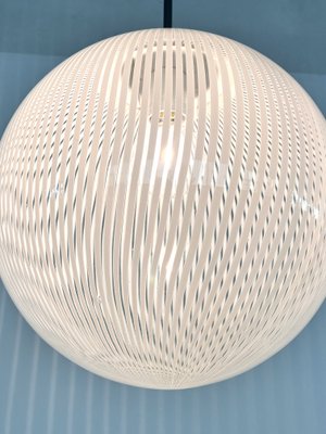 Large Italian White Striped Murano Glass Globe Pendant Light, 1970s-VNE-1758685