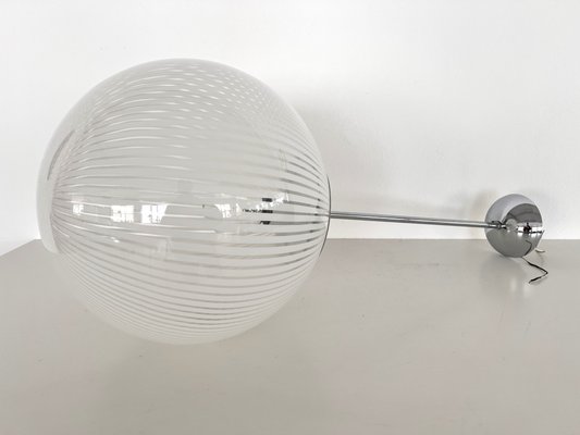 Large Italian White Striped Murano Glass Globe Pendant Light, 1970s-VNE-1758685