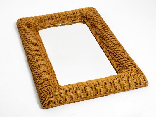 Large Italian Wicker Wall Mirror with Wide Frame, 1960s-RR-1175302