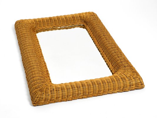 Large Italian Wicker Wall Mirror with Wide Frame, 1960s-RR-1175302