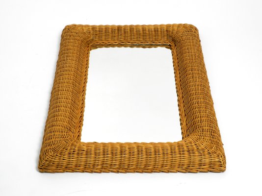 Large Italian Wicker Wall Mirror with Wide Frame, 1960s-RR-1175302